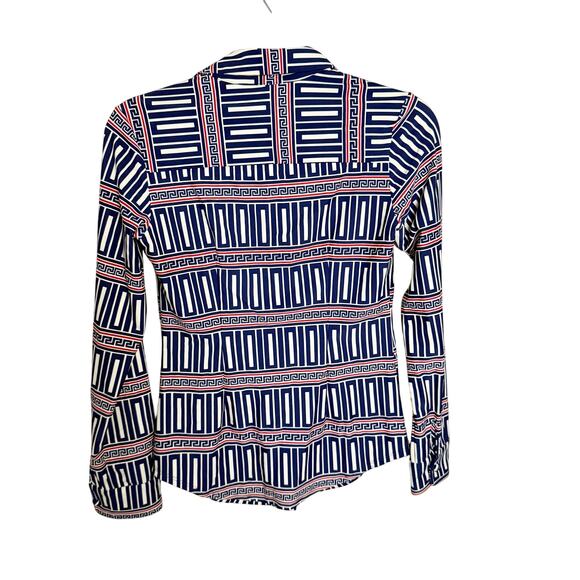 Jude Connally Button Down Top Geometric Print Long Sleeve Blue Size XS NEW - Picture 2 of 6